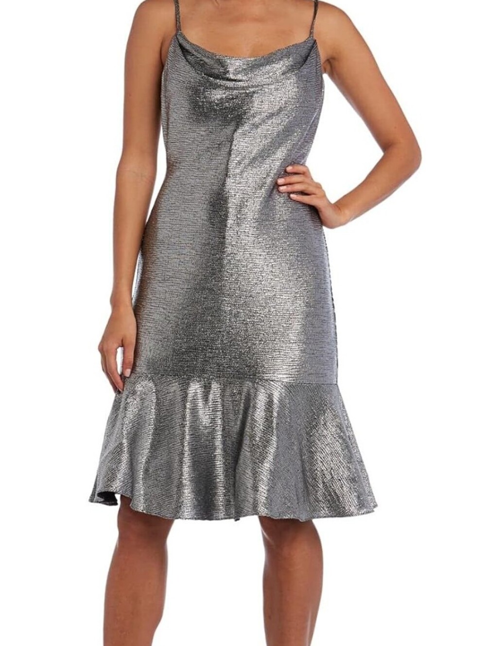 Metallic Silver and Black Sleeveless Cocktail/Party Dress